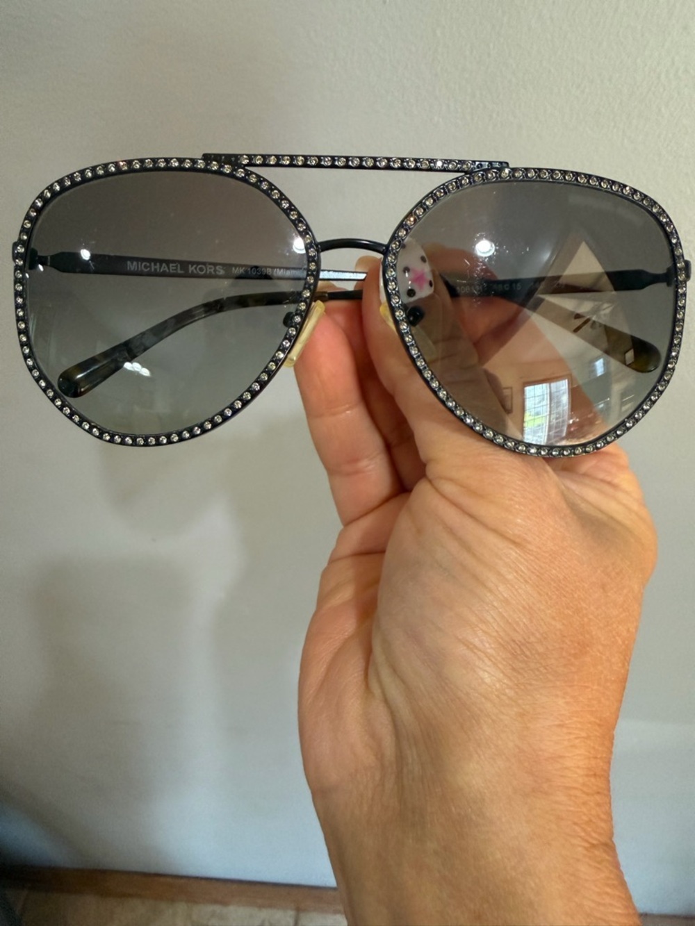 Michael Kors Black Aviator Sunglasses with Crystal Trim. Miami style